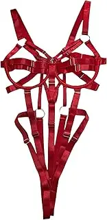 [JINZIJINYU] Women Lace Bodysuit Hollow Sexy Strap Cross Bodysuit Transparent Suspender Backless Bodysuit