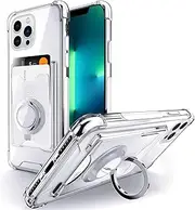 Shields Up Designed for iPhone 12 Pro Max Case, Minimalist Wallet Case with Card Holder (3 Cards) & Ring Stand, [Drop Protection] Slim Protective Cover for iPhone 12 Pro Max (6.7 inch) - Clear