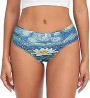 [RPLIFE] Water Lily Starry Night Wonens Panties, Women Breathable Briefs, Comfort Underwear Women, Women's Underwear Plus Size, Water Lily Starry Night 3, X-Large
