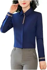 [Generic] Women's Spring and Summer Long-Sleeved Shirt Solid Color Work Business Button-Down Shirt