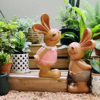 在飛比找松果購物優惠-庭院裝飾美式風格創意擺設樹脂兔子動物落地擺件 (8.3折)