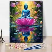 TISHIRON Buddha with Lotus Art Paint by Numbers Kit for Adults,Flower Buddha Digital Painting Adult Paint by Number Kits on Canvas,Paint by Number for Adults Beginners for Home Decor 16x20 Inch