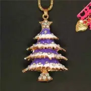Betsey Johnson Purple Crystal 3D Christmas tree Chain Necklace with gift bag