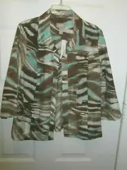 NEW NWT CHICOS TOP SZ 2 JACKET METALLIC SPARKLE POCKETS OPEN FRONT MACH WASH