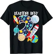 [X.Style] Blasting Into Outer Space 2 Year Old 2nd Birthday Party Kids ds259 T-Shirt (S) Black