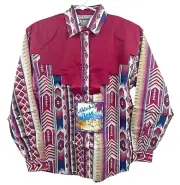 Adobe Rose Shirt Womens Medium Red Button Western Rodeo Aztec Rockabilly Vintage