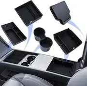 LANTU 5 Pieces Accessories for Tesla Model Y 2025 Juniper Centre Console Organiser, Silicone Organiser Tray, Armrest Storage Box, Hidden Box and Drink Holder (Flocking)