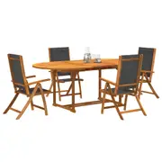5 Piece Garden Dining Set Solid Wood Acacia and Textilene vidaXL