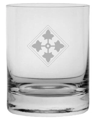 4th Infantry Division Military Etched 11oz Crystal Rocks Whisky Glass