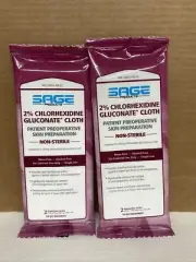 2 Packs Of Sage 2% Chlorhexidine Gluconate Cloths-Patient Preoperative Skin Prep