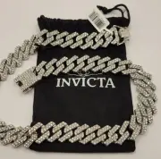 Brand New Invicta Elements Men's Iced out Cuban Chain Necklace, Silver 22 Inch