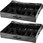 [PieJoFpy] 2Pcs Under Bed Shoe Organizer with Clear Cover Large Capacity Underbed Shoe Storage Space Saving Underbed Shoe Rack Under Bed Shoe Holder Fit Total 24 Pairs for Home Travels Camping 7(Black)