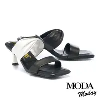 在飛比找momo購物網優惠-【MODA Moday】都會美扭結兩穿方頭羊皮高跟拖鞋(黑)