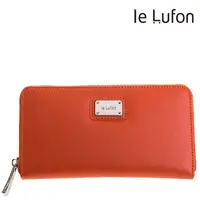 在飛比找樂天市場購物網優惠-【le Lufon】橘紅色十字紋革金屬名牌點飾風琴式ㄇ型拉鍊