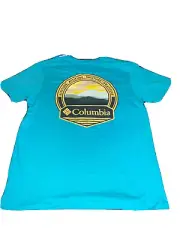 Mens Columbia T-Shirt Altitude Attitude Solitude Gratitude Large Light Blue