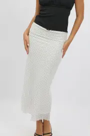 White Polka Dot Mesh Skirt Elasticated Picot Trim Midaxi - Size 16XL, Women's Bodycon Skirt