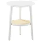 2 Tier Round Side Table White Rattan Nightstand Bedside with Storage Boho End