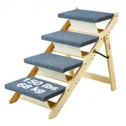 VEVOR Wood Pet Stairs/Pet Steps, 2-in-1 Foldable Wooden Dog Stair for Beds, Sofa and Cars, Dog Stairs & Ramp with 4 Steps for Small Medium Large Pet,