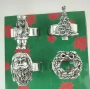 CHRISTMAS Napkin Rings Nutcracker Tree Santa Wreath Set of 4 Vintage Style
