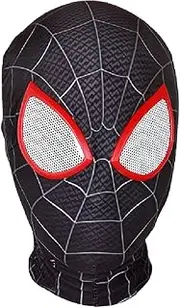 KaKille Peter Parker Mask Black Miles Morales Headpiece Lycra Full Mask Halloween Film Cosplay Costume Props Accessory, A-One Size