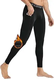 [Roxdme] Men Thermal Compression Pants Fleece Lined Tights Athletic Heated Leggings Cold Weather Baselayer Winter Gear Pockets