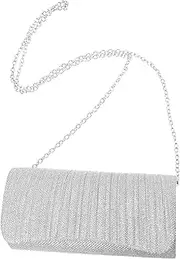 [ROMISBABA] Shiny Pleated Clutch Bag for Women Evening Wedding Party Crossbody Shoulder Handbag Unique Bridal Pouch Metal Polyester