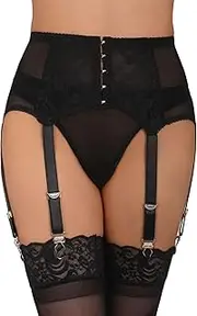 [COOLUXU] Plus Size Garter Belt for Thigh High Stockings Women's High Waist 6 Metal Clips Suspender and Thong Set