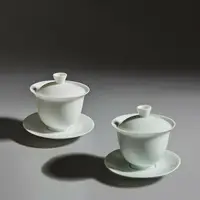 在飛比找樂天市場購物網優惠-景德鎮玉泥白瓷蓋碗手工陶瓷茶杯泡茶三才碗敬茶碗 玉瓷功夫茶碗