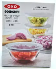 OXO GOOD GRIPS 8 piece Nesting 10oz Glass Prep Bowl Set freezer & oven safe NEW