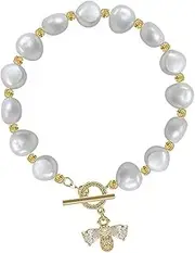 [EBCJIAMS] Fashion Pearl Bracelet Retro Design Bee Pendant Zircon Clasp Bracelet Bracelets and Bangles