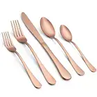 LIANYU 40 Piece Matte Copper Silverware Set, Stainless Steel Rose Gold Flatware