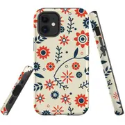 For iPhone 12 / 12 Pro Case, Tough Shielding Back Cover, Flowers orange blue