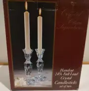 Devon 24% Lead Crystal 9" Candlestick Pair Crystal Clear Signatures