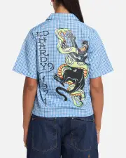 [ED HARDY] Ed Hardy Panther Button-up Shirt Blue - Size 3XL 3XL Blue