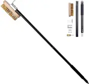 SOLEILLUNE Pizza Oven Brush with Scraper Brass Bristles Pizza Stone Brush Detachable Swivel Head Adjustable 35 Inch Aluminum Long Handle Pizza Oven Tool