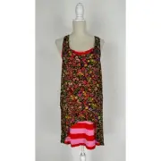 Josie Natori Womens Multicolor Floral Striped Lining Tank Dress Small New Pink