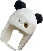 [Minkissy] Cartoon Animal Pattern Boys and Girls Hat Thick Velvet Thunder Cap Comfortable Lined Cotton No Odor Stylish White
