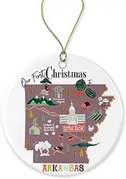 Our First Christmas in Arkansas - State USA Ornament - New Home Christmas - Us State Souvenir Gifts - Xmas Tree Hanging Decorations for New House - Arkansas Ornament Printed on Both Sides