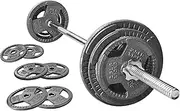 Fitvids Cast Iron Standard Weight Plates Including 5FT Standard Barbell with Star Locks, 45-Pound Set (35 Pounds Plates + 10 Pounds Barbell), Multiple Styles