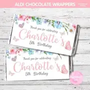 DIGITAL or PRINTED BUTTERFLY FLORAL CHOC WRAPPER ALDI PARTY FAVOUR UNISEX