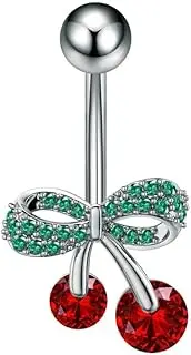 [Niaspi] 14G Stainless Steel Cherry Dangle Belly Button Rings for Women Sparkling CZ Fruit Belly Navel Curved Barbells Cute Belly Body Piercing Jewelry, Stainless Steel, cubic zirconia
