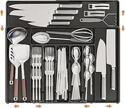 IGGDOQI Cutlery Drawer Organiser, Silverware Organiser for Kitchen Drawers with 9 Compartments, 3 Sided Expandable Utensil Tray, Adjustable Flatware Tray for Spoons Forks Knives (Large-Black)