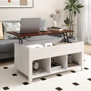 CostwayLift Up Coffee Table with Lift Top and Hidden Compartment-White