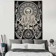 Lyacmy Skull Floral Tapestry Meditation Skeleton Tapestry Gothic Tarot Card Tapestry Cool Black Tapestry for Room(51.2 x 59.1 inches)