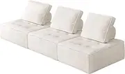 OIKITURE 3PC Modular Sofa with Adjustable Back, Sherpa Armless Sofa Easy Assemble, Per Unit Max Capacity 150kg, 3 Pillow, Sits up 6, White