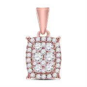 14k Rose Gold Round Diamond Rectangle Cluster Pendant 1/4 Cttw