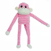 Zippy Paws Spencer Crinkle Monkey Plush Dog Squeaker Toy Pink Small 28 x 10cm