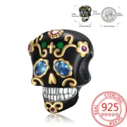 Black Skull Cross Charm 925 Sterling Silver Charm for Bracelet Necklace