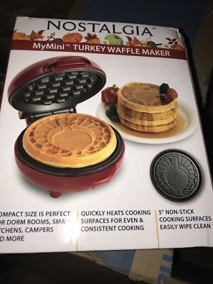 Nostalgia My Mini Turkey Waffle Maker in Cranberry Thanksgiving Christmas Dorm