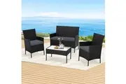 Gardeon 4 Seater Outdoor Sofa Set Wicker Setting Table Chair Furniture Black